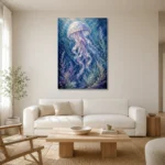 Serene Jellyfish Underwater Wall Art Canvas Print styled in a refined neutral interior