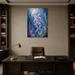 Serene Jellyfish Underwater Wall Art Canvas Print displayed in a contemporary gallery-inspired room