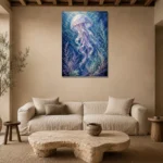 Serene Jellyfish Underwater Wall Art Canvas Print presented in a sophisticated home setting
