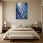 Serene Jellyfish Underwater Wall Art Canvas Print showcased in an elegant minimalist interior