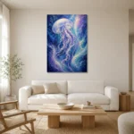 Aurora Jellyfish Underwater Wall Art Canvas Print styled in a refined neutral interior