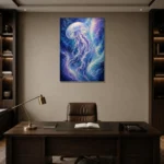 Aurora Jellyfish Underwater Wall Art Canvas Print displayed in a contemporary gallery-inspired room