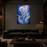 Aurora Jellyfish Underwater Wall Art Canvas Print shown in a warm modern interior