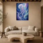Aurora Jellyfish Underwater Wall Art Canvas Print presented in a sophisticated home setting