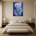Aurora Jellyfish Underwater Wall Art Canvas Print showcased in an elegant minimalist interior