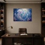 Tranquil Jellyfish Underwater Wall Art Canvas Print displayed in a contemporary gallery-inspired room