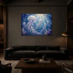 Tranquil Jellyfish Underwater Wall Art Canvas Print shown in a warm modern interior