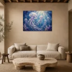 Tranquil Jellyfish Underwater Wall Art Canvas Print presented in a sophisticated home setting