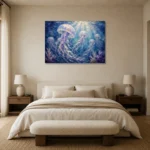 Tranquil Jellyfish Underwater Wall Art Canvas Print showcased in an elegant minimalist interior