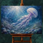 Sapphire Jellyfish Underwater Wall Art Canvas Print - Image 2