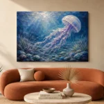 Sapphire Jellyfish Underwater Wall Art Canvas Print - Image 3