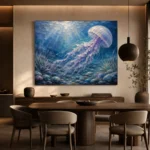 Sapphire Jellyfish Underwater Wall Art Canvas Print - Image 4