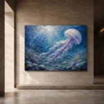 Sapphire Jellyfish Underwater Wall Art Canvas Print - Image 5