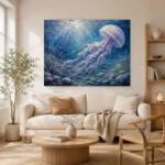 Sapphire Jellyfish Underwater Wall Art Canvas Print - Image 7