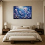 Cinematic Jellyfish Underwater Wall Art Canvas Print showcased in an elegant minimalist interior
