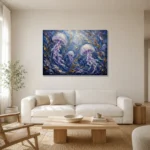 Panoramic Kelp Jellyfish Wall Art Canvas Print styled in a refined neutral interior