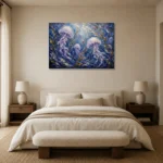 Panoramic Kelp Jellyfish Wall Art Canvas Print showcased in an elegant minimalist interior