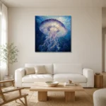 Radiant Jellyfish Underwater Wall Art Canvas Print styled in a refined neutral interior