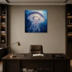 Radiant Jellyfish Underwater Wall Art Canvas Print displayed in a contemporary gallery-inspired room