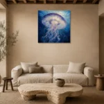 Radiant Jellyfish Underwater Wall Art Canvas Print presented in a sophisticated home setting