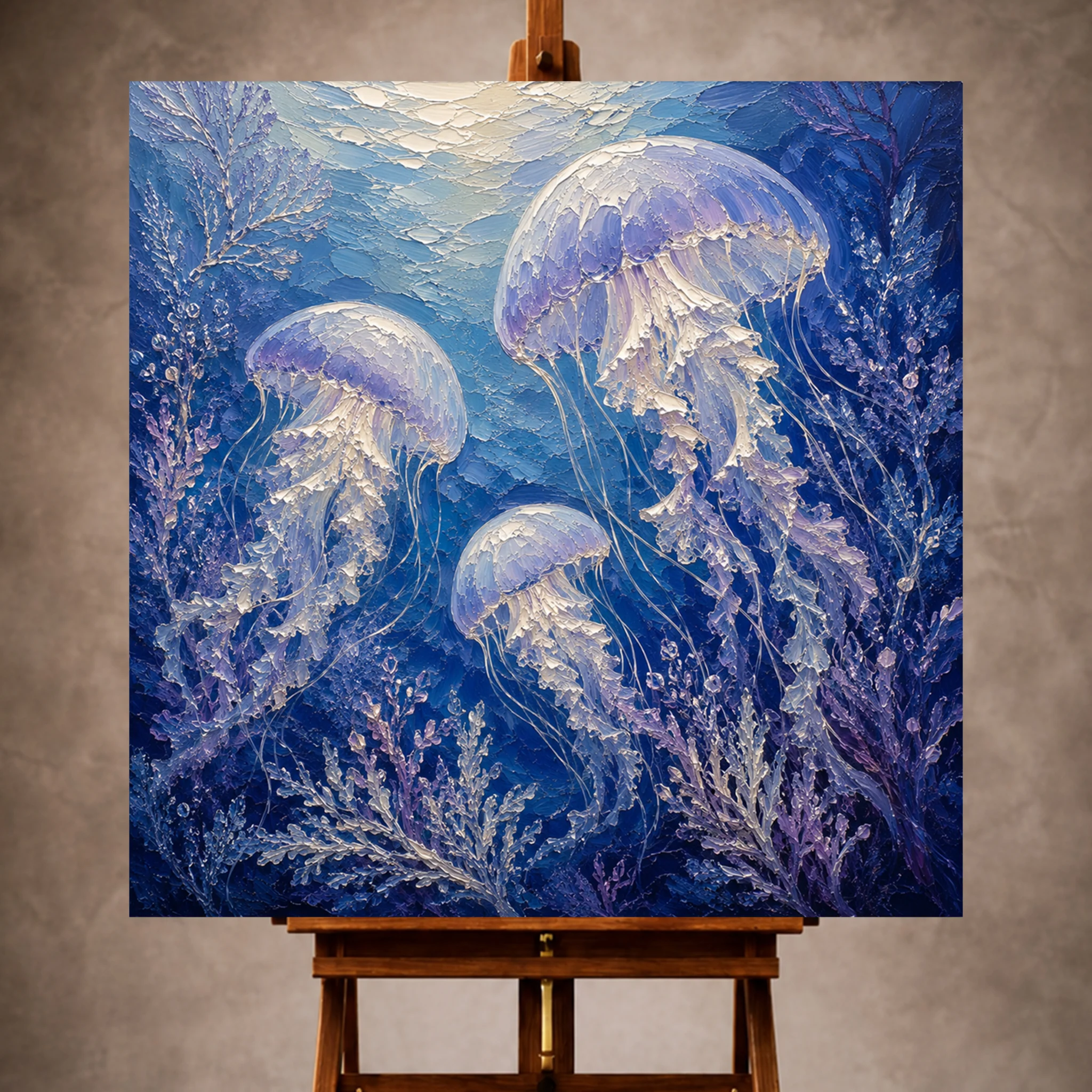 Premium Wall Art Kare Html Edition – UNWATR032 Image 1 Ethereal Trio Jellyfish Wall Art Canvas Print - Image 1
