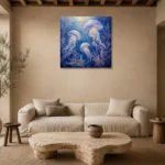 Ethereal Trio Jellyfish Wall Art Canvas Print presented in a sophisticated home setting