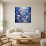 Floating Blossom Jellyfish Wall Art Canvas Print styled in a refined neutral interior