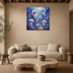 Floating Blossom Jellyfish Wall Art Canvas Print presented in a sophisticated home setting