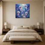 Floating Blossom Jellyfish Wall Art Canvas Print showcased in an elegant minimalist interior