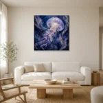 Midnight Glow Jellyfish Wall Art Canvas Print styled in a refined neutral interior