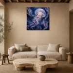 Midnight Glow Jellyfish Wall Art Canvas Print presented in a sophisticated home setting