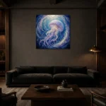 Circular Current Jellyfish Wall Art Canvas Print shown in a warm modern interior