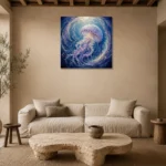 Circular Current Jellyfish Wall Art Canvas Print presented in a sophisticated home setting