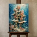 Majestic Coral Tower Underwater Wall Art Canvas Print displayed on a studio easel