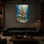 Majestic Coral Tower Underwater Wall Art Canvas Print shown in a warm modern interior