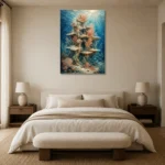 Majestic Coral Tower Underwater Wall Art Canvas Print showcased in an elegant minimalist interior