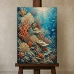 Warm Coral Underwater Garden Canvas Print displayed on a studio easel