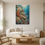 Warm Coral Underwater Garden Canvas Print styled in a refined neutral interior