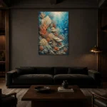 Warm Coral Underwater Garden Canvas Print shown in a warm modern interior