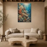 Warm Coral Underwater Garden Canvas Print presented in a sophisticated home setting