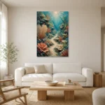 Vibrant Coral Reef Pathway Canvas Print styled in a refined neutral interior