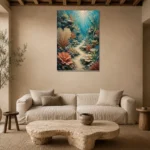 Vibrant Coral Reef Pathway Canvas Print presented in a sophisticated home setting
