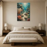 Vibrant Coral Reef Pathway Canvas Print showcased in an elegant minimalist interior