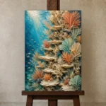 Elegant Coral Reef Wall Canvas Print displayed on a studio easel