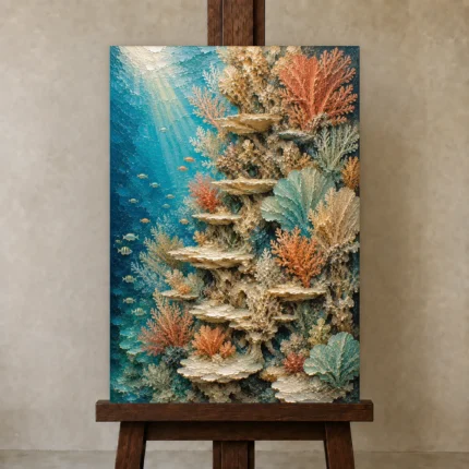 Elegant Coral Reef Wall Canvas Print shown in Studio Easel