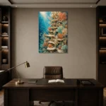 Elegant Coral Reef Wall Canvas Print displayed in a contemporary gallery-inspired room