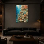 Elegant Coral Reef Wall Canvas Print shown in a warm modern interior