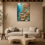 Elegant Coral Reef Wall Canvas Print presented in a sophisticated home setting