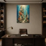 Luminous Coral Towers Canvas Print displayed in a contemporary gallery-inspired room