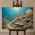 Flourishing Coral Terraces Canvas Print displayed on a studio easel